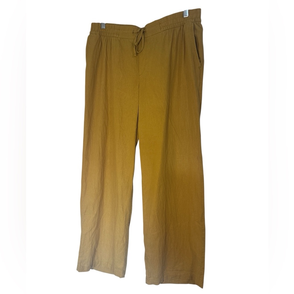 Linen Blend Yellow/Gold Drawstring Wide-Leg Pants - Women's Lg